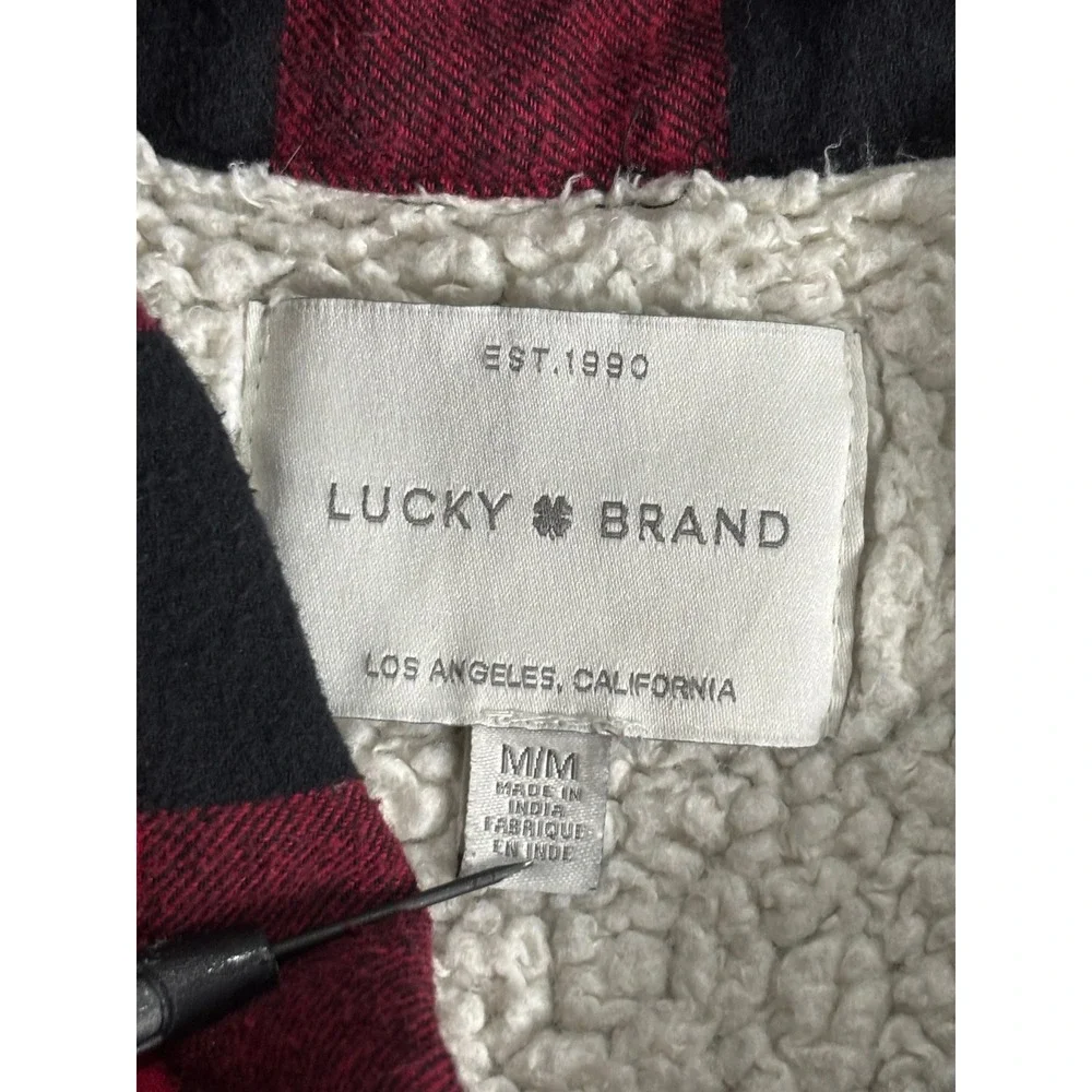 Lucky Brand Red Black Buffalo Plaid Sherpa Lined Shirt Jacket Shacket Mens M‎
